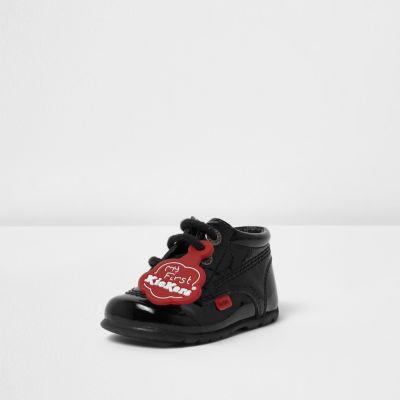 Mini girls Kickers black patent lace-up boots
